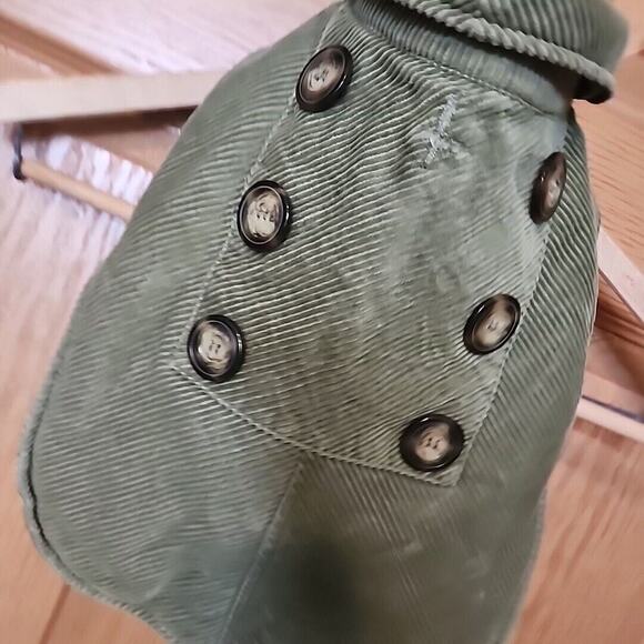 Woolrich Cotton Corduroy Green Dog Jacket Pea Coat w/Buttons Size M - Picture 2 of 7